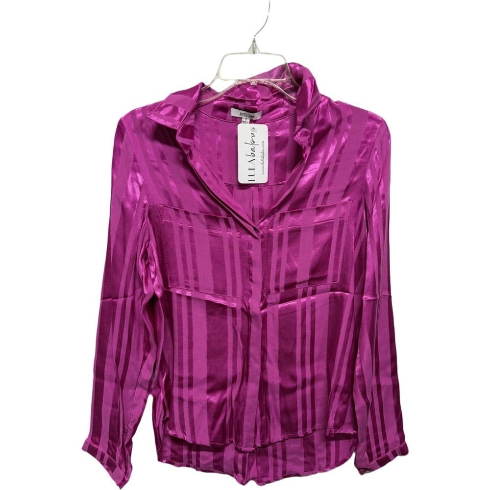 BTFL Silky Pink Fuchsia Striped Long Sleeve Size Small NWT Formal Casual Office